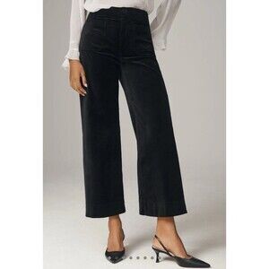 MAEVE ANTHROPOLOGIE Colette Black Velvet Wide-Leg Pants 16W Trousers Crop